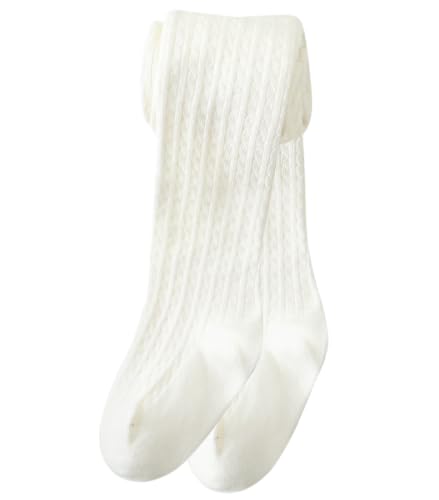hoomore Girls Cable Knit Tights Cotton Seamless Dress School Ivory 4-6Y