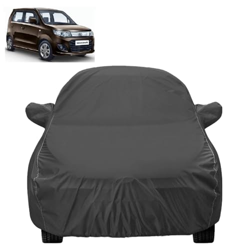 Image of Auto Hub Car Body Cover Compatible with Maruti Wagonr Model-2008-2018 with Mirror Pockets, Dustproof, Heat Resistant Car Cover, Grey with Mirror