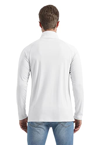 Boladeci Mens Uv Protection Shirts Long Sleeve Spf Shirts For Men Lightweight Quick Dry Breathable Upf 50+ Quarter Zip Rash Guard Swim Spf Shirts White #TOP2