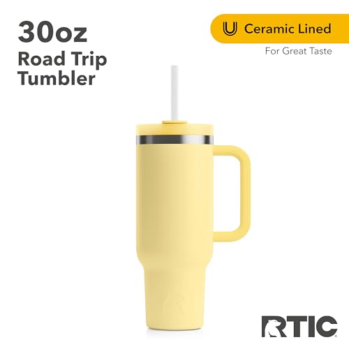 RTIC 30 oz Road Trip Tumbler Double-Walled Insulated Stainless Steel Portable Travel Coffee Mug Cup with Lid, Handle and Straw, Ceramic-Lined, Sunlight - Image 4