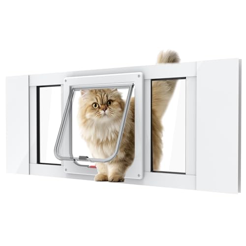 Aluminum Cat Door for Windows - Adjustable to Fit Window Width 24'-28', Quick-Fit Cat Door Window...