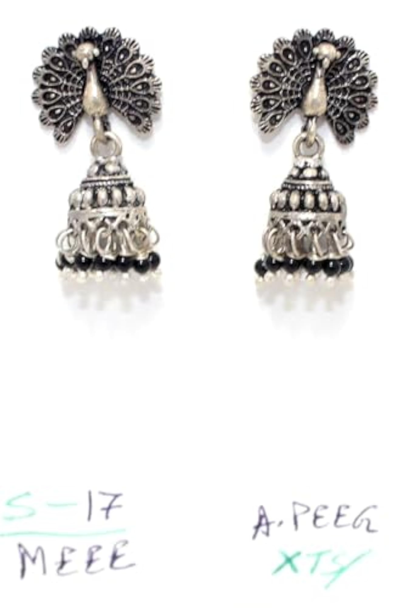 Women's 925 Sterling Silver Peacock Jhumki Earrings with Onyx