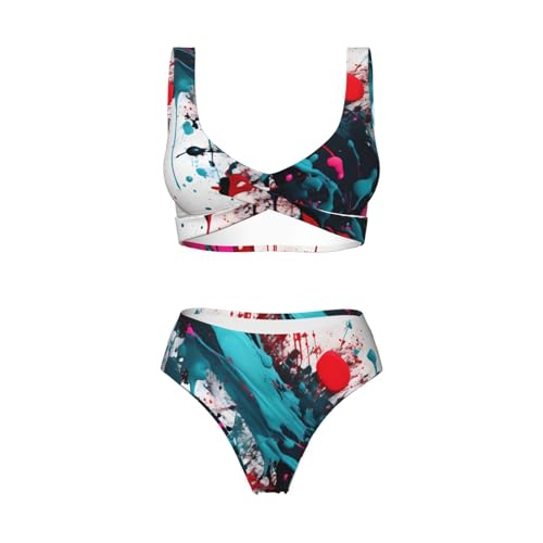 Ensemble de bikini 2 pièces avec imprimé abstrait et effet gainant