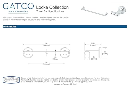 Gatco 5471 Locke, Towel Bar, 18" L, Polished Nickel/Wall Mounted Single Towel Holder for Bathroom by Gatco - Image 5