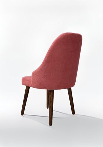 Image of DaneWood Wooden Upholstered Dining Chair | Single Accent Chair for Living /Drawing Room, Bedroom & Office | Upholstery Barrel Arm Chairs with Velvet Fabric, Sheesham Wood Legs, Rose Dust, Height 37.5 inch