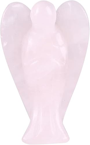 FIYO Ángel de cristal rosa, cuarzo rosa, decoración en forma de ángel tallado de bolsillo con tarjeta de oración de serenidad, figura de piedra