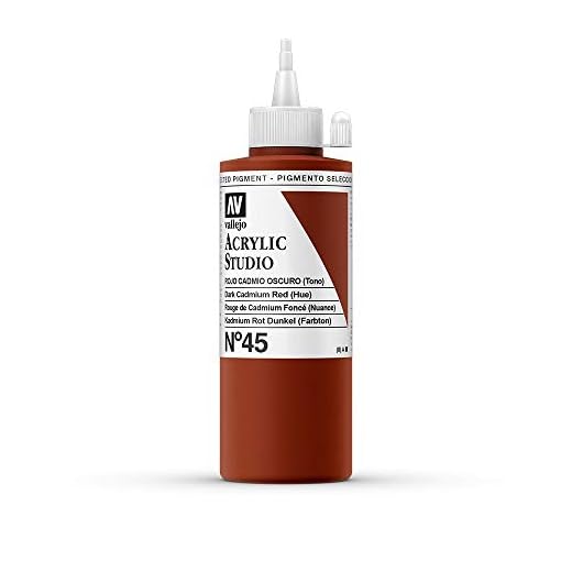 VALLEJO ACRYLIC STUDIO, PINTURA ACRÍLICA, 200ML, ROJO DE CADMIO OSCURO (TONO), Nº 45