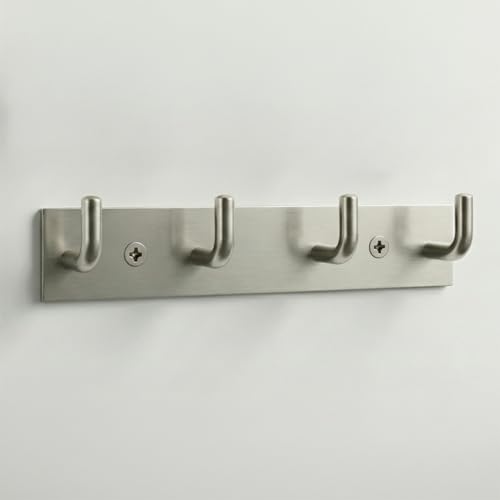 Image of Stainless Steel 4 Hook Cloth Hanger for Door /Dress Hanger Wall Mount /Bathroom Hooks for Hanging Clothes (Silver Matt) Pack of 4-| 3 Years Warranty |