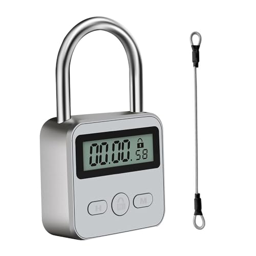 Digitale Zeitschloss TGKYK Time Lock mit Seil und LCD-Display USB Wiederaufladbar Intelligentes Zeitschloss Zeitschloss Vorhängeschloss für Kontrolle Schlechter Gewohnheiten (Silber)
