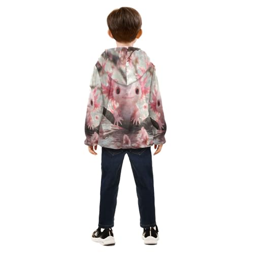 Pink Axolotl with Cherry Blossoms Toddler Fleece Jacket Girl Boys Hooded Fleece Jacket Coat Warm Outwear Zip-up 3-10T4