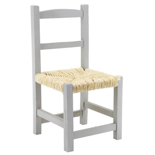 AUBRY GASPARD - Chaise Enfant Bois Gris Patinée - Siège Paille de Maïs - 25x25x50 cm - Hauteur Assise 25 cm - Dès 3 Ans - Entretien Facile - Livrée...
