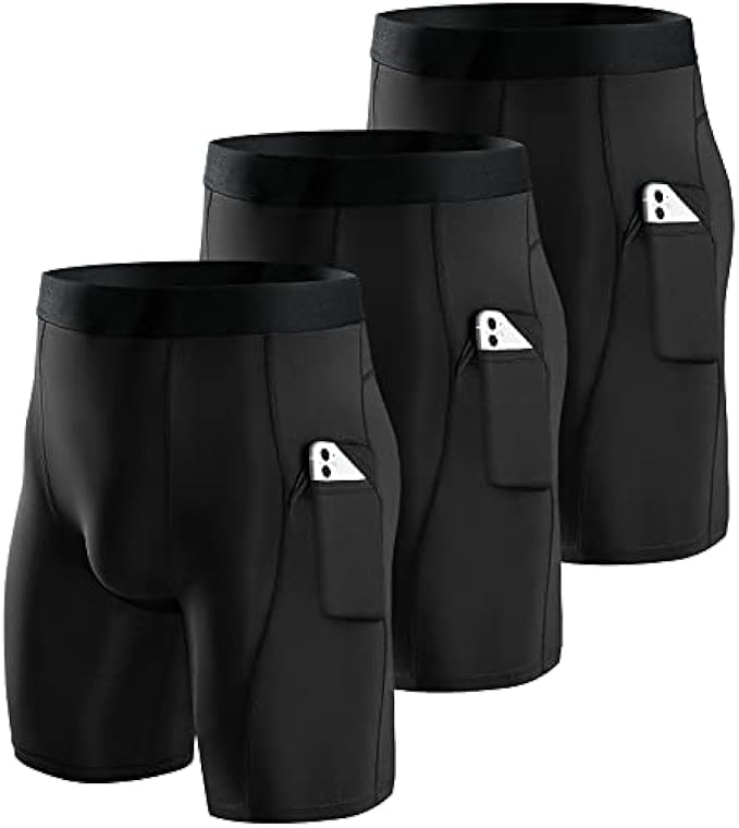 Niksa Compression Shorts Men 3 Pack,Compression Underwear for Men Athletic Shorts with Pockets,Running Workout Fitness Shorts