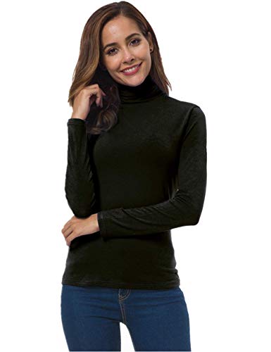 VOBCTY Long Sleeve Mock Turtleneck Women Stretch Slim T Shirt Layer Top Black Large