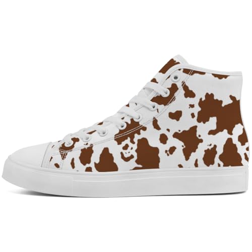 Cow Print High Top Canvas Shoes High Top Sneakers Lace Up Casual Shoes for Men Women