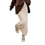 [link bleu] リンクブルー スカート コーデュロイ ロング リブ ニット タイト ウエスト ゴム ゆったり 暖かい 秋 冬 レディース (M,ホワイト)