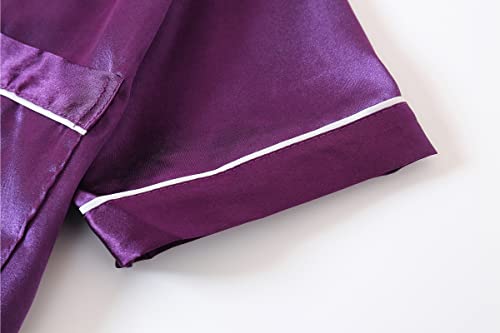 Hupohoi Girls Satin Pajamas Dress Button Down Silky Sleepwear Nightgown Short Sleeve Nightshirt Dresses, Purple, 12 #TOP4