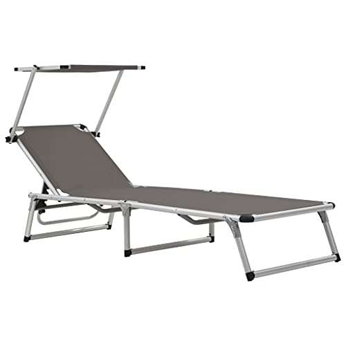 JHQHSM Tumbona plegable con protección solar de aluminio y textiline gris, respaldo ajustable y diseño plegable para mayor comodidad, marco de aluminio robusto, ligero y ahorra espacio,