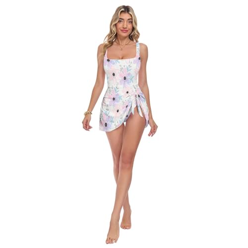 Maillot de bain une pièce femme fleurs roses double bretelles body hugging