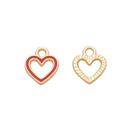 Image of Pack of 80 Heart Circle Red Enamel Charms Gold Plated Colored Pendants Hawaii Style Accessories for Necklace Bracelet Jewelry Making DIY Crafting