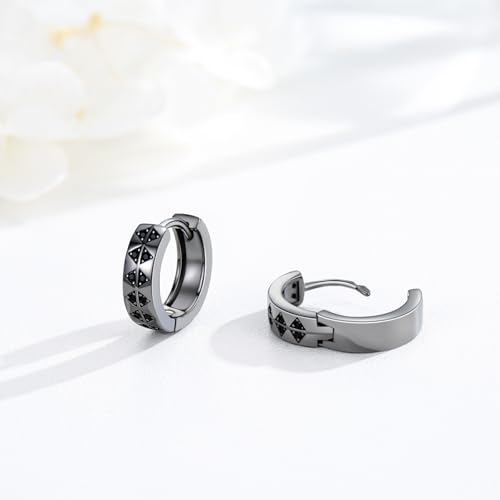 Punk Hoop Earrings for Men Black Hoop Earrings Mens Earrings 925 Sterling Silver Norse Viking Rune Ear Hoops Woman Birthday Party Gift3