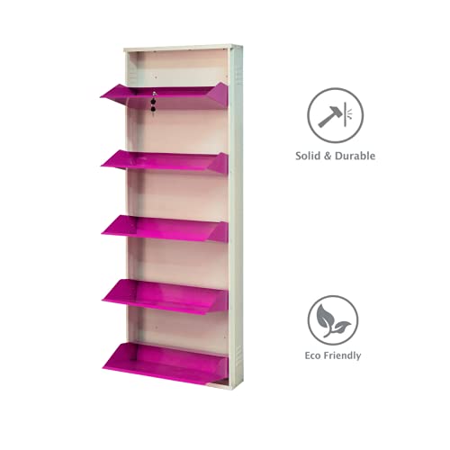 Image of Delite Kom 24 Inch Wide, 5 Shelf Metal Shoe Rack Wall Mounted for Home with Central Lock Holds Upto 15 Shoes or 25 Slippers Pair | 1 Year Warranty | (67 x 24 x 5 Inch, Ivory Pink) | DIY | Space Saving