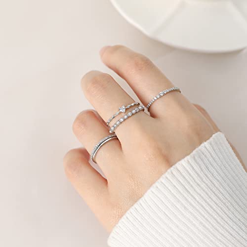 Meisss Tiny Heart Ring Stacking Dainty Cute Ring Sterling Silver Minimalist Ring Friendship Matching Stackable Diamond Gold Ring (Silver, 5.25) #TOP4