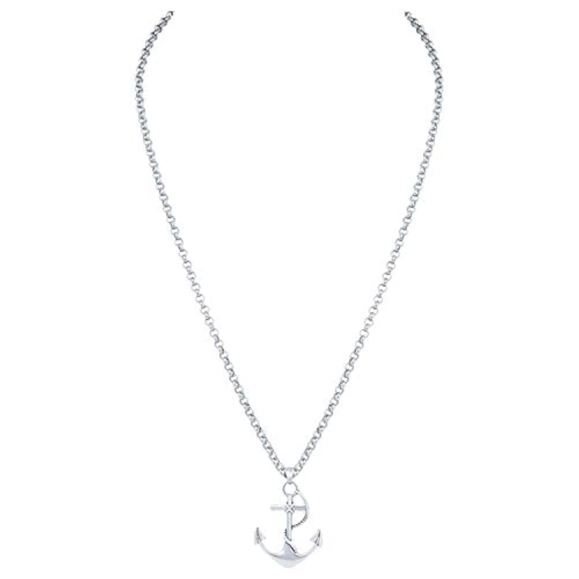 Men's Stainless Steel Ship Anchor and Rope Necklace Chain