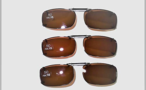 3 Solar Shield Clip-on Polarized Sunglasses 50 Rec 15 Full Frame Brown New