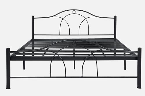Image of Alto Metal King Size Bed Without Storage | Wrought Iron Double Bed with Headboard & Footboard | Sturdy Powder Coated Platform Bed King Size Cot for BedroomLivingRoom Black (75x72)