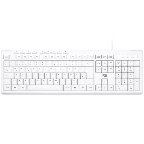 Rii Kabelgebundene Slim Business-Tastatur (USB) für Computer, Laptop (Windows & macOS), QWERTZ Deutsch Layout – Weiß