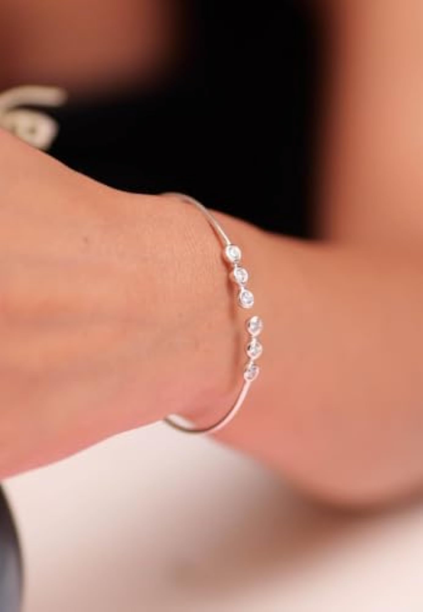 Sterling Silver Everyday Tri-Diamond Cuff Bracelet