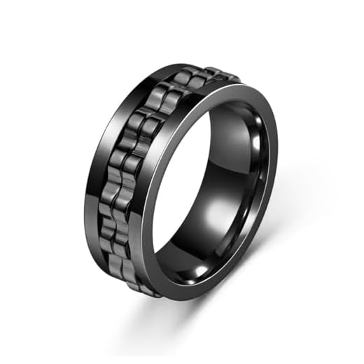 JEYORZY 1 Pcs Fidget - Anello Antistress e Antiansia, 8 mm, Lucidato, Accessori Alla Moda, Anello Uomo Regolabile, Anelli Uomo Acciaio Inossidabile, Regalo per Uomini e Donne (Nero)