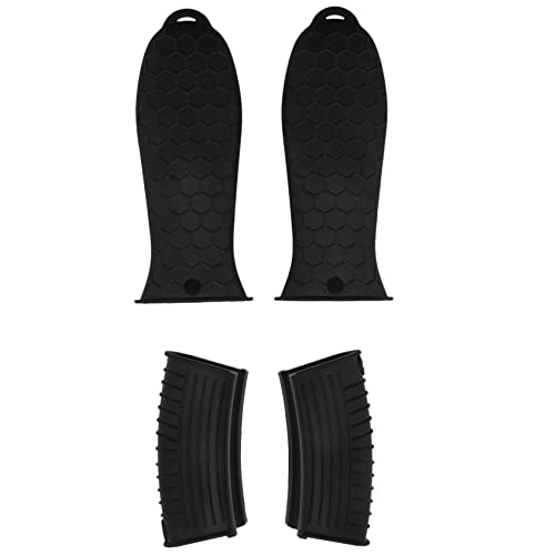 Jrudjsnhhty Paquete de 4 Cubierta de Silicona para Soportes de Manija Caliente Cubierta de Manija de SartéN de Hierro Fundido Soporte de la Manija de la Olla Resistente Al - Negro