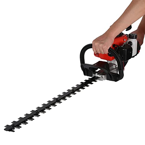 26Cc Petrol Hedge Trimmer, 24 Inch Double Sided Blades, High Power Copper Motor, 2 Stroke Engine, Thickened Splash Guard, Lightweight Anti Slip Handle, For Home Garden Yard (Red) - 9