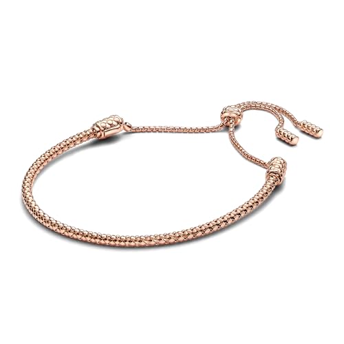 PANDORA Moments 583090C00-2 Pulsera de plata de ley con aleación de metal chapada en oro rosa, compatible con Moments Charms, tamaño: 28 cm, 28 cm, Plata de ley, Sin gemas