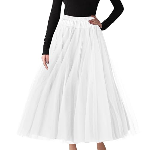 Jupe en tulle pour femme coupe midi retro à taille haute elastique