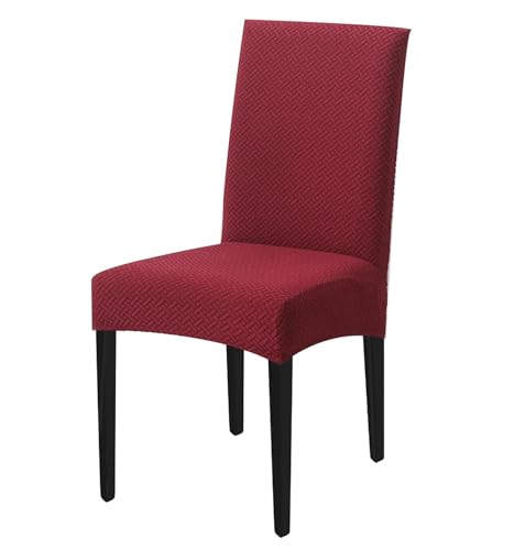 Image of House of Quirk Elastic Jacquard Chair Cover Stretch Removable Washable Short Dining Chair Cover Protector Seat Slipcover (Pack of 1, Maroon)