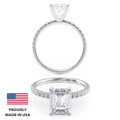 2 to 6 Carat Emerald Cut Moissanite Engagement Ring for Women - 1/4 Carat Natural Diamond - 14k Gold (G-H/VS, SI, cttw, DEW) Anniversary Promise Ring Size 4 to 11 Made in USA3