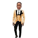 Fashion Boys' Suits Tuxedo Slim Fit Boys Suit Set for Wedding Outfit Formal Teen 3 Piece Boy Dress Clothes Yellow