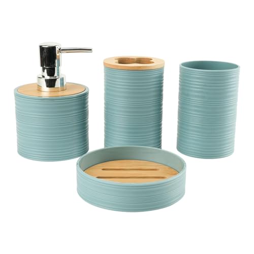 LOVIVER Set di Accessori per Il Bagno in 4 Pezzi con Porta Spazzolino E Dispenser di Sapone, Blu
