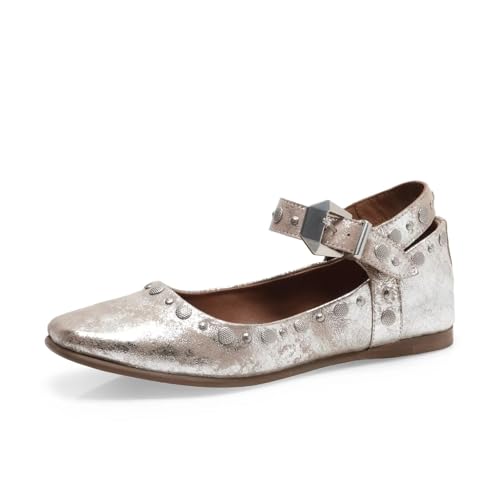 Agodor Ballet Flats for Women Stud Mary Jane Shoes Women Flats Square Toe Buckle Ankle Strap Comfy Bling Metallic Ballerina Dress Shoes