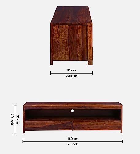 Image of Hungary Solid Wood TV Unit /Cabinet for LED LCD - Premium TV Stand for Living Room and Bedroom with Sheesham Wood and Honey Finish