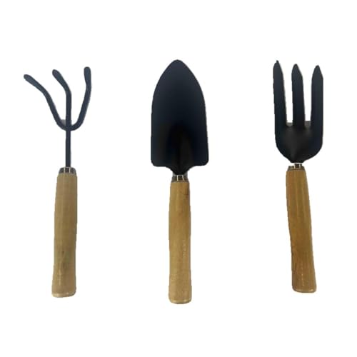 Kit de Jardinagem com 3 Peças de Ferramentas Metálicas com Cabo de Madeira