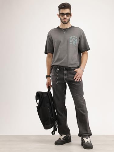 Image of WROGN Men's Mid-Rise Jeans | 100% Cotton | Anti-Fit Relaxed Silhouette
