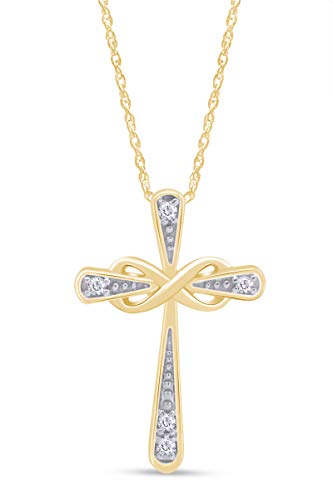 THE JEWEL ZONE Round Cut White Natural Diamond Accent Infinity Cross Pendant Necklace Jewelry For Women In 14k Gold Over Sterling Silver (Color- I-J, Clarity- I2-I3)
