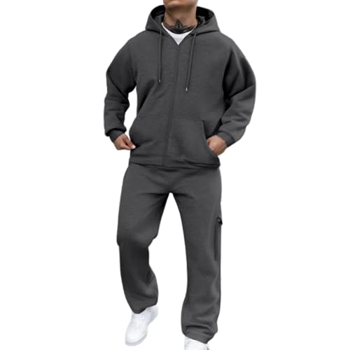 XINGJIAARTS Mens Track Suits 2 Piece Set Hoodie Jackets with Zipper and Pants Jogging Suit Athletic Tracksuit Sports Outfits Dark Gray Small - image 2