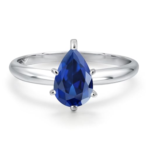 Gem Stone King 14K White Gold Pear Shape 9X6MM Gemstone Birthstone Solitaire Engagement Ring | Wedding Anniversary Promise Gold Ring For Women | Available In Size 5, 6, 7, 8, 93