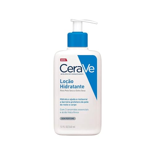 CeraVe Loção Hidratante Corporal e Facial para Pele Seca e Extra Seca, com Ácido Hialurônico, 3 Ceramidas Essenciais e Tecnologia MVE, Restaura a Barreira Protetora, Hidratação 24h, Sem Perfume 340ml