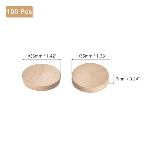 Image of uxcell 100Pcs Flat Head Wood Plugs, 1-3 /8 Inch Wooden Button Screw Plug Wood Plugs Screw Hole Covers for Furniture Tables Chairs