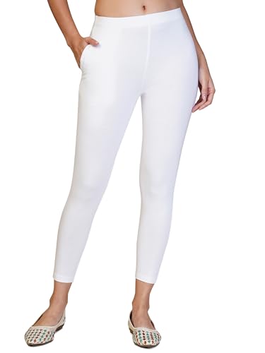 Image of ONE SKY Women Ankle Length Leggings | Premium Cotton Modal Spandex Blend | High Waist Stretchable & Bio-Washed Fabric | Colour-Lock | Ethnic Leggings for Women